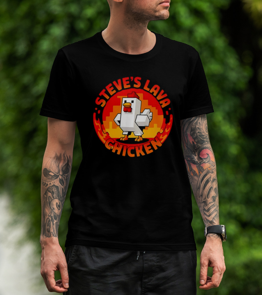 Steve's Lava Chicken Pixel Art Blocky Style T-Shirt