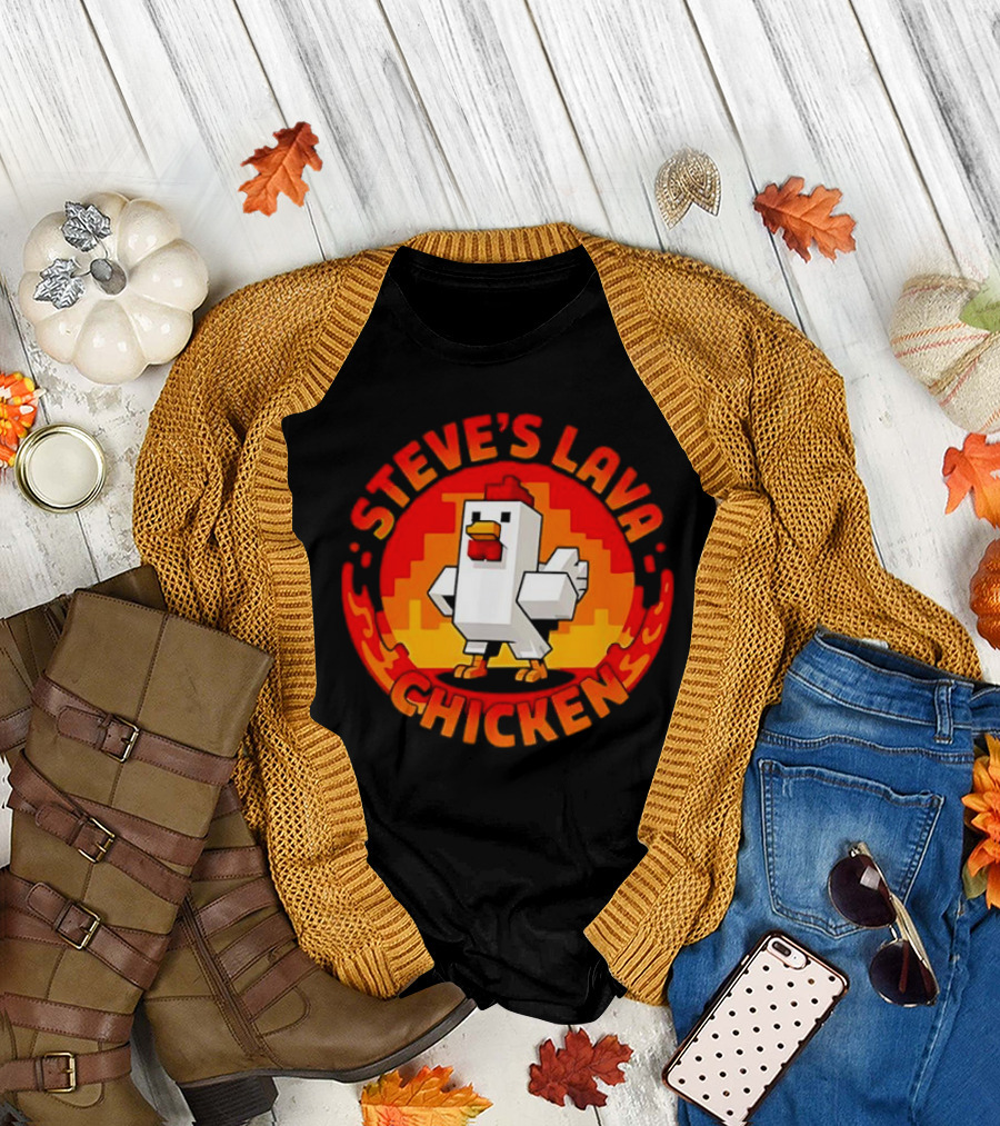 Steve's Lava Chicken Pixel Art Blocky Style T-Shirt