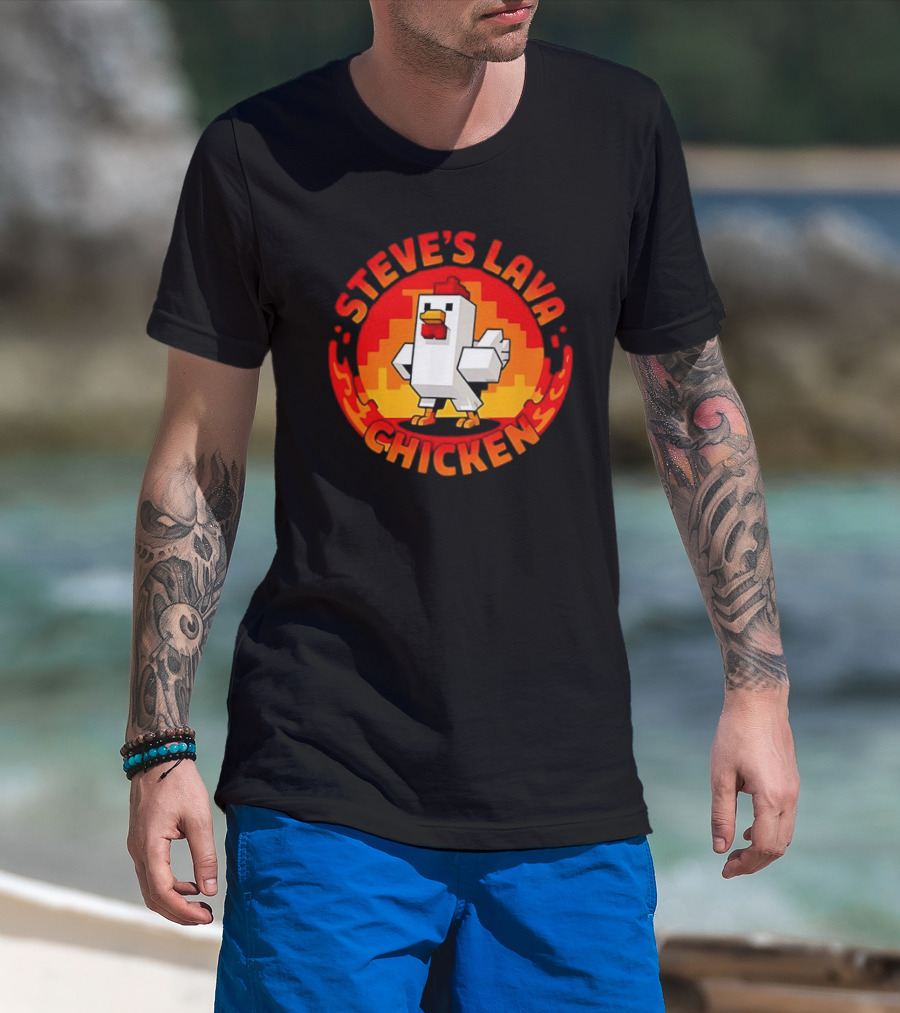 Steve's Lava Chicken Pixel Art Blocky Style T-Shirt