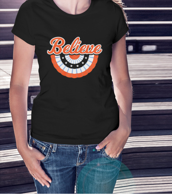 New York Mets Baseball Believe Stars With Patriotic Bunting T-Shirt