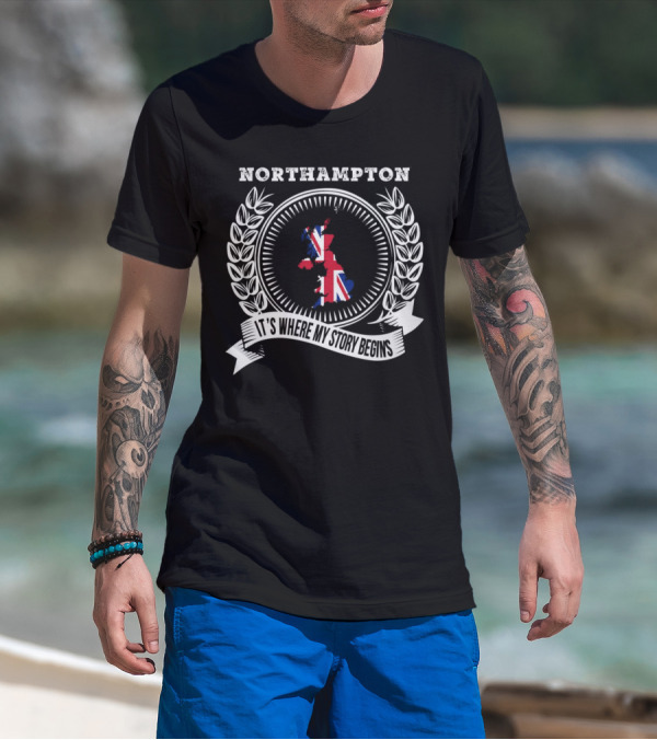 Northampton It's Where My Story Begins UK Map And Union Jack Emblem T-Shirt