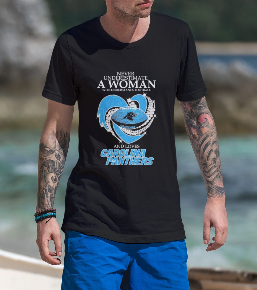 Never Underestimate A Woman Who Understands Football And Loves Carolina Panthers T-Shirt