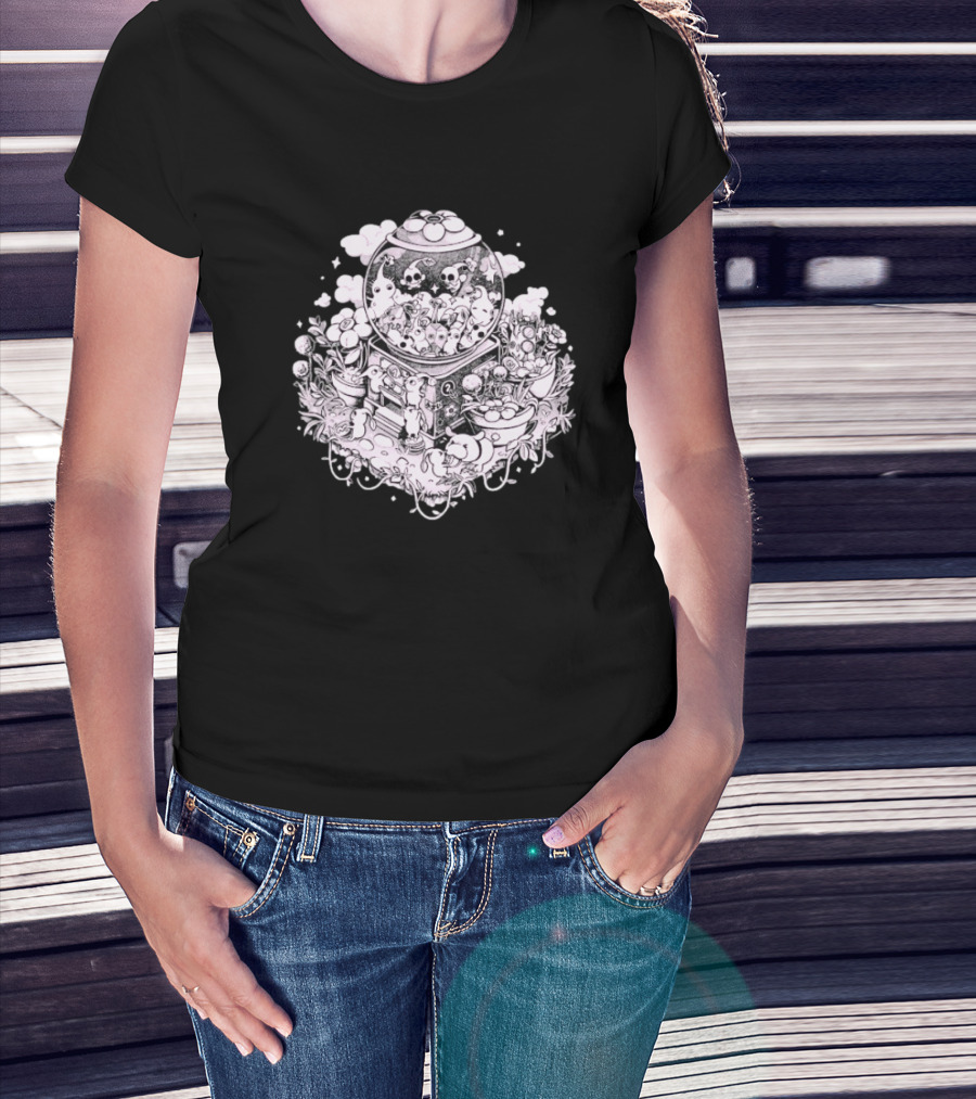 Gacha Machine With Skulls And Flowers Pick-Me T-Shirt