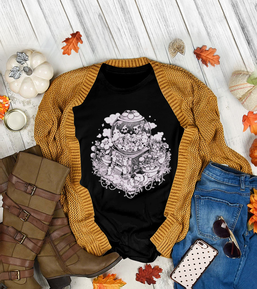 Gacha Machine With Skulls And Flowers Pick-Me T-Shirt