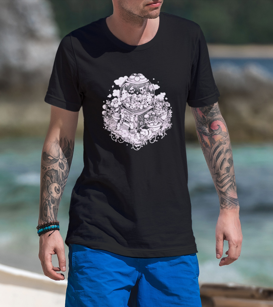 Gacha Machine With Skulls And Flowers Pick-Me T-Shirt