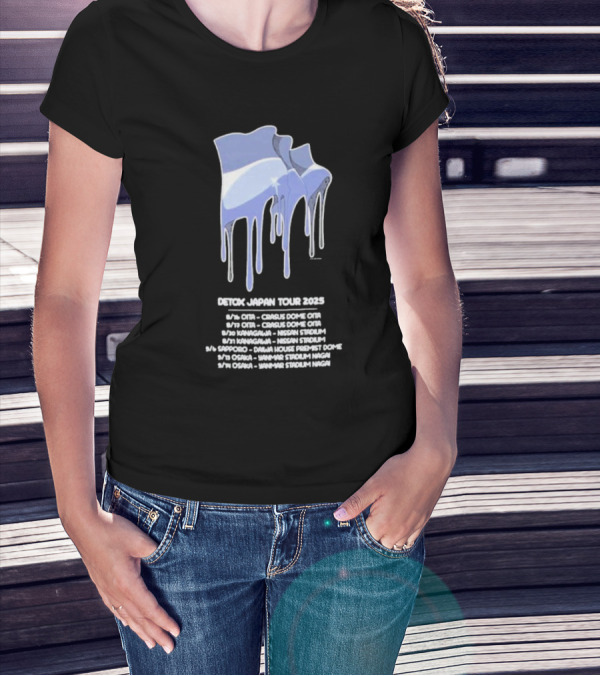 One OK Rock Japan Tour 2025 Cities Lineup And Dates Featuring Blue Dripping Flag Design T-Shirt