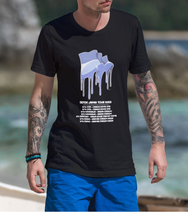 One OK Rock Japan Tour 2025 Cities Lineup And Dates Featuring Blue Dripping Flag Design T-Shirt