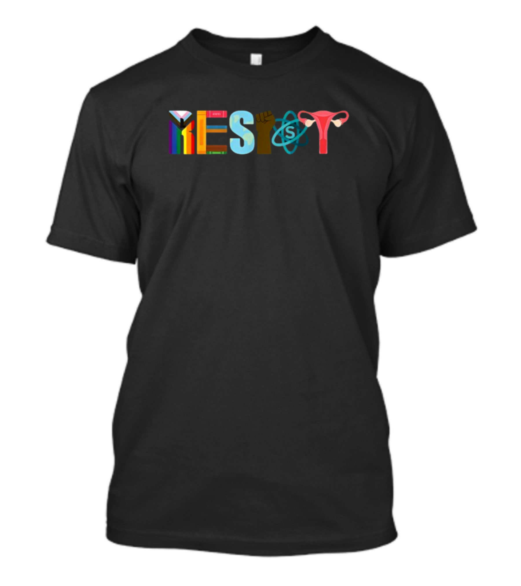 Resist Pride LGBTQ Uterus Fist Science Books T-Shirt