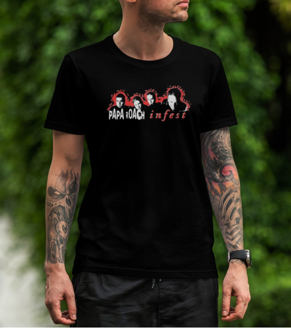 Papa Roach Infest Album Cover Art Faces Red And White T-Shirt
