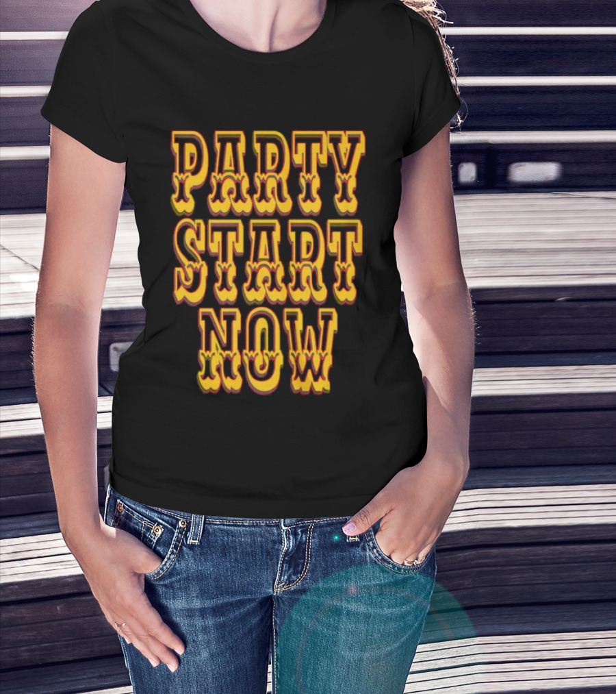 PARTY START NOW Bold Yellow Red Vintage Style T-Shirt