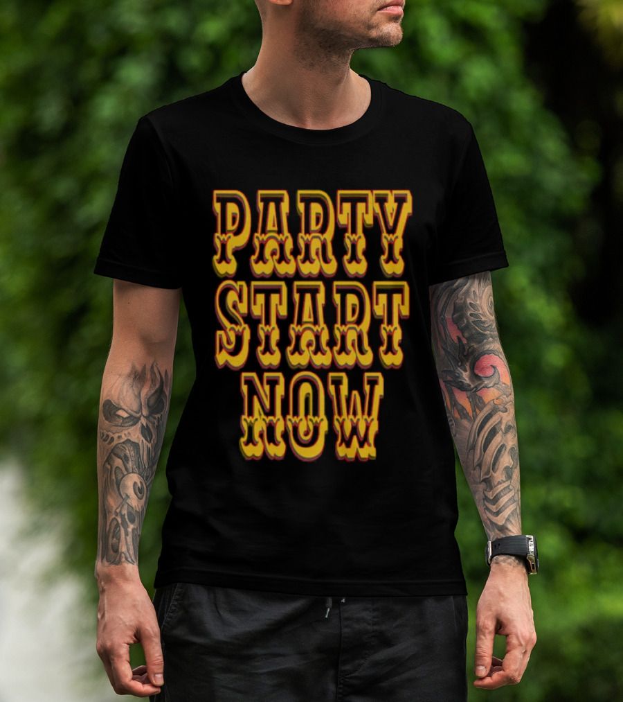 PARTY START NOW Bold Yellow Red Vintage Style T-Shirt