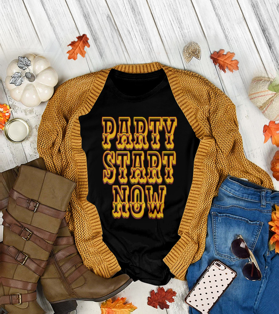 PARTY START NOW Bold Yellow Red Vintage Style T-Shirt