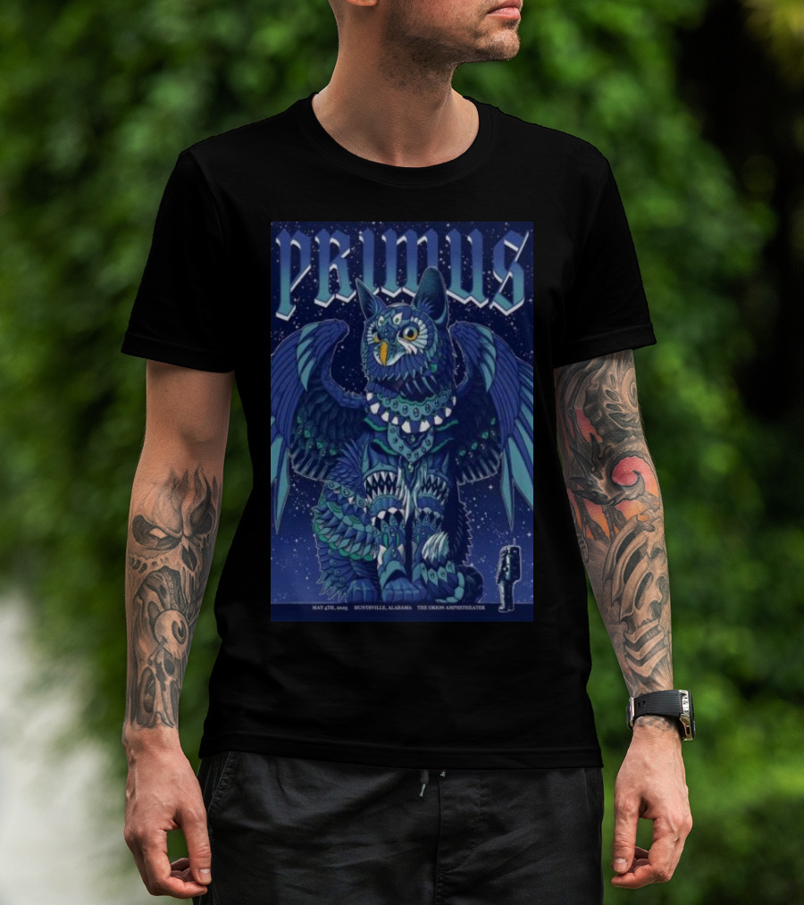 PRIMUS May 4 2025 Huntsville Alabama The Orion Amphitheater Owl Art T-Shirt