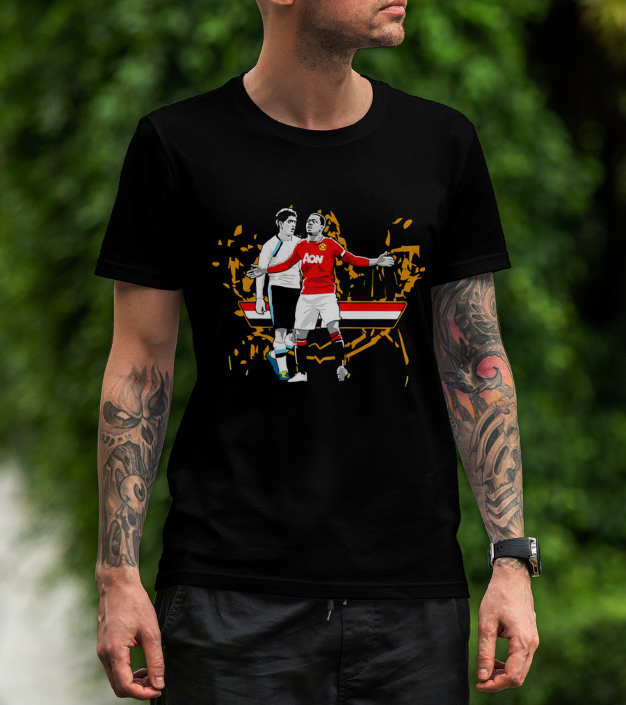 Patrice Evra Luis Suarez Caricature Cartoon AON Red And White Stripes T-Shirt