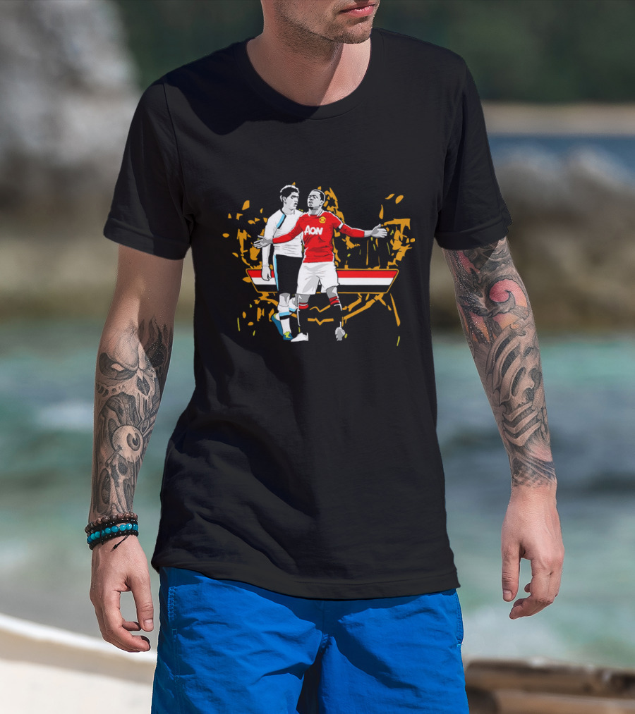 Patrice Evra Luis Suarez Caricature Cartoon AON Red And White Stripes T-Shirt