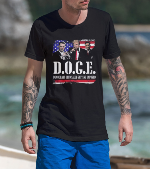 Patriot Pride Mens D.O.G.E Team Democrats Officially Getting Exposed USA Flag Icons T-Shirt
