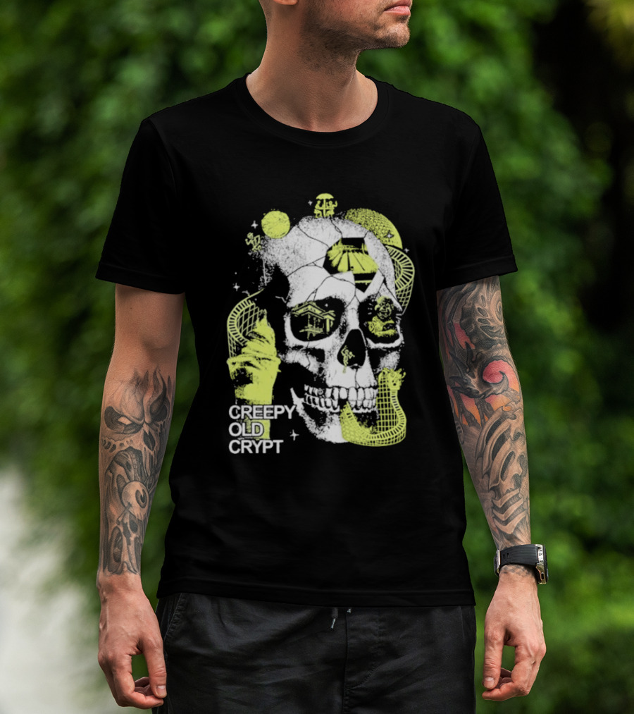 Rocco Botte Creepy Old Crypt Skull Neon Aesthetic T-Shirt