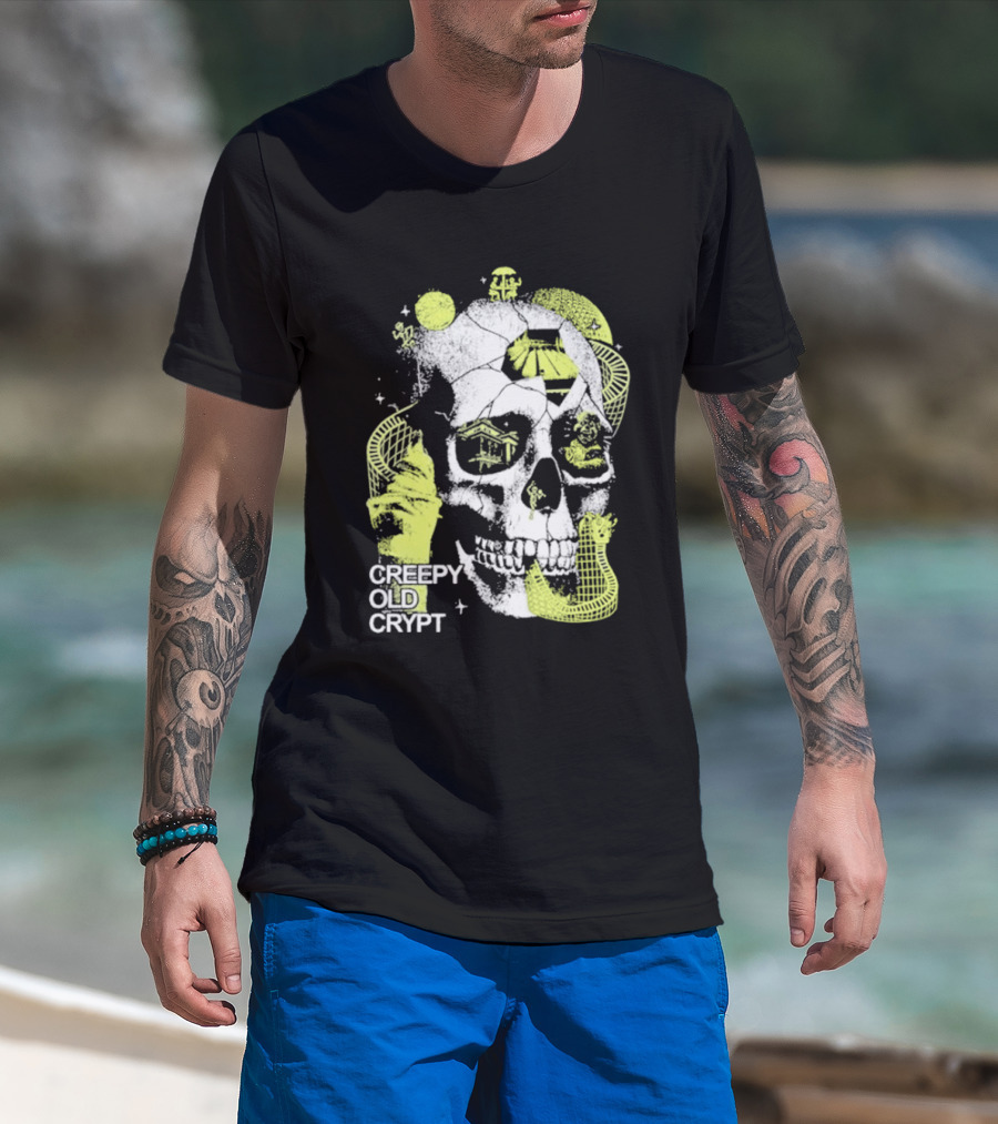 Rocco Botte Creepy Old Crypt Skull Neon Aesthetic T-Shirt