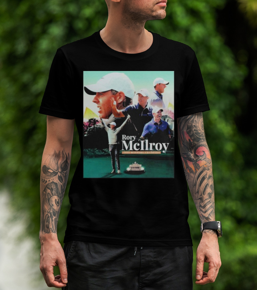 Rory McIlroy 2025 Masters Champion Celebration Golf Montage T-Shirt