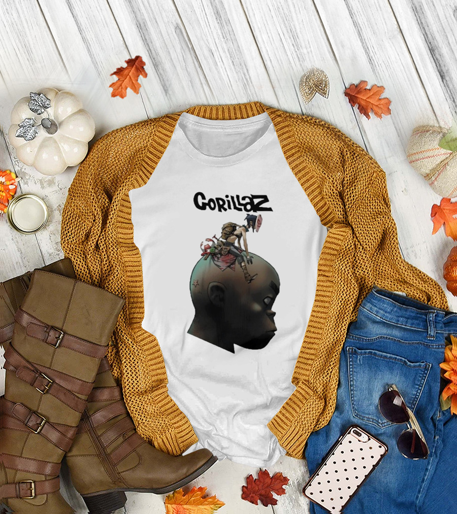 Gorillaz Character Sitting on Head Star Symbol T-Shirt