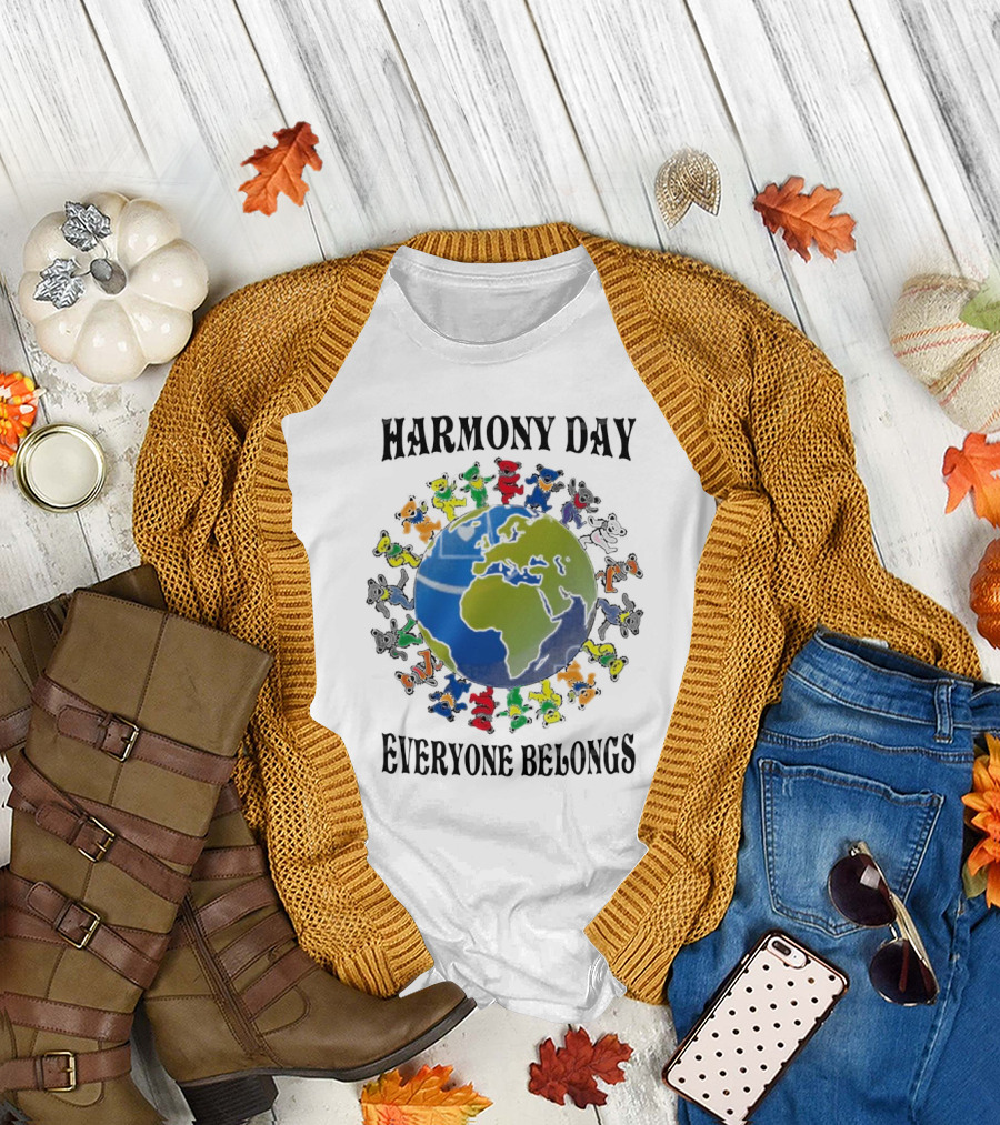 Grateful Dead Harmony Day Earth with Colorful Dancing Figures Everyone Belongs T-Shirt