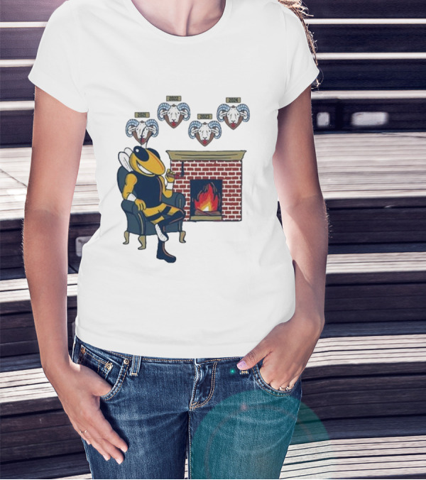 GT Mantel Pocket Yellow Jacket By Fireplace With Ram Trophies T-Shirt