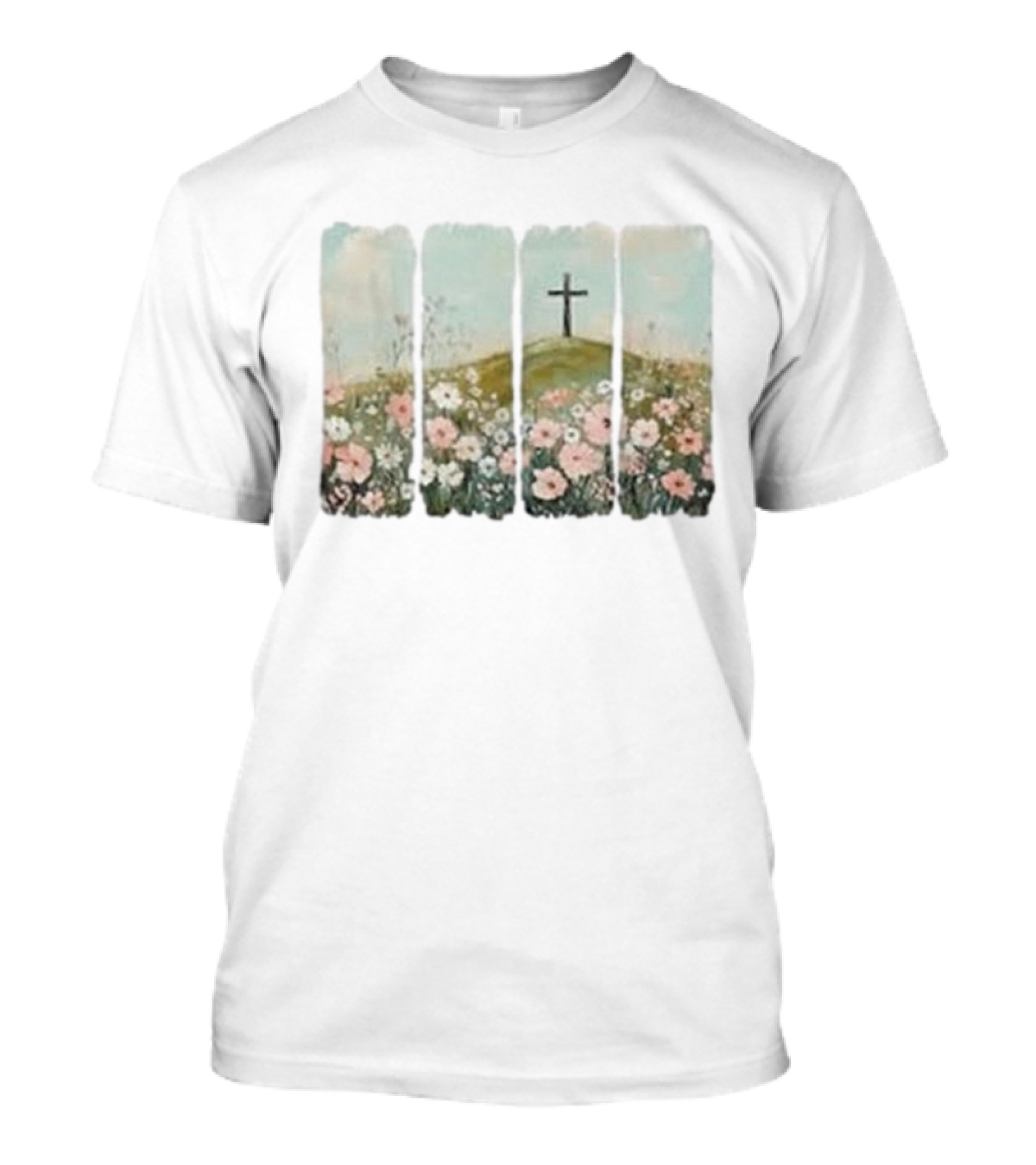 He Is Risen Christian Wildflower Cross Easter Women Girls T-Shirt