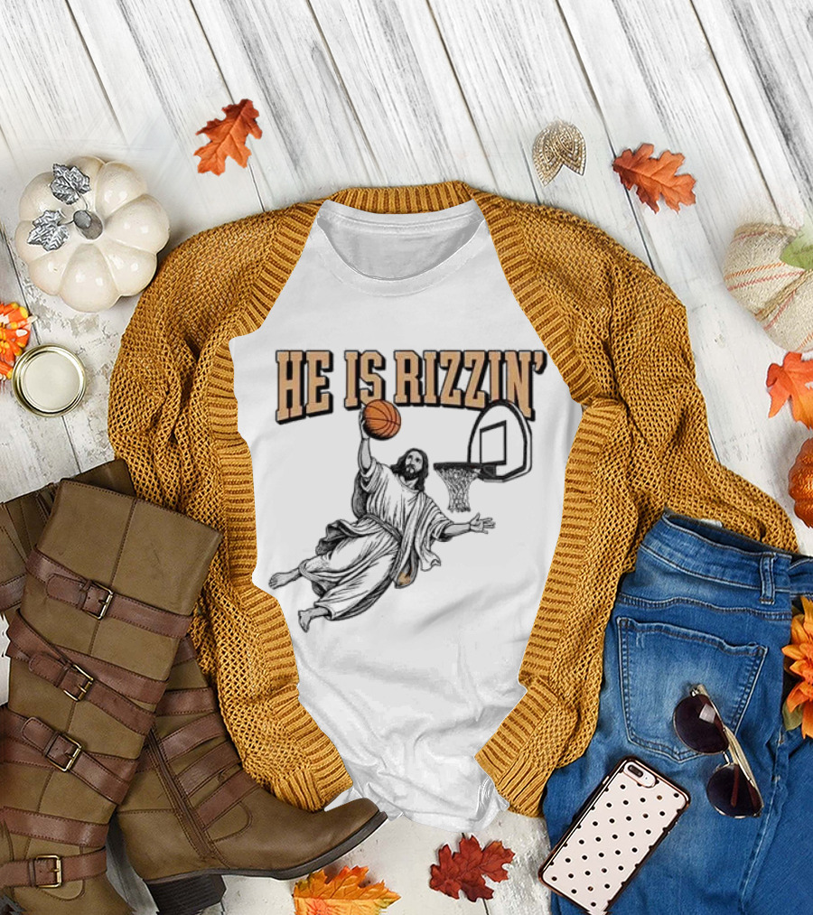 He Is Rizzin Jesus Dunk Basketball Retro Vintage Style T-Shirt