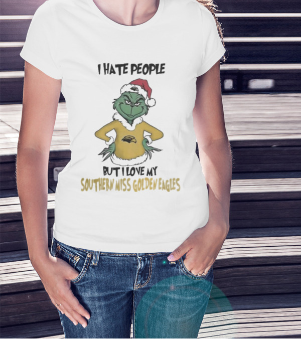 I Hate People But I Love My Southern Miss Golden Eagles Grinch Holiday Style T-Shirt