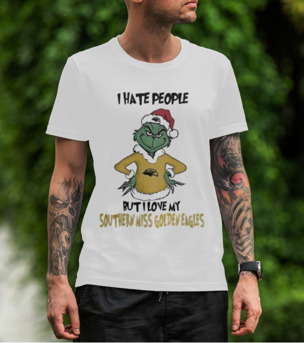 I Hate People But I Love My Southern Miss Golden Eagles Grinch Holiday Style T-Shirt