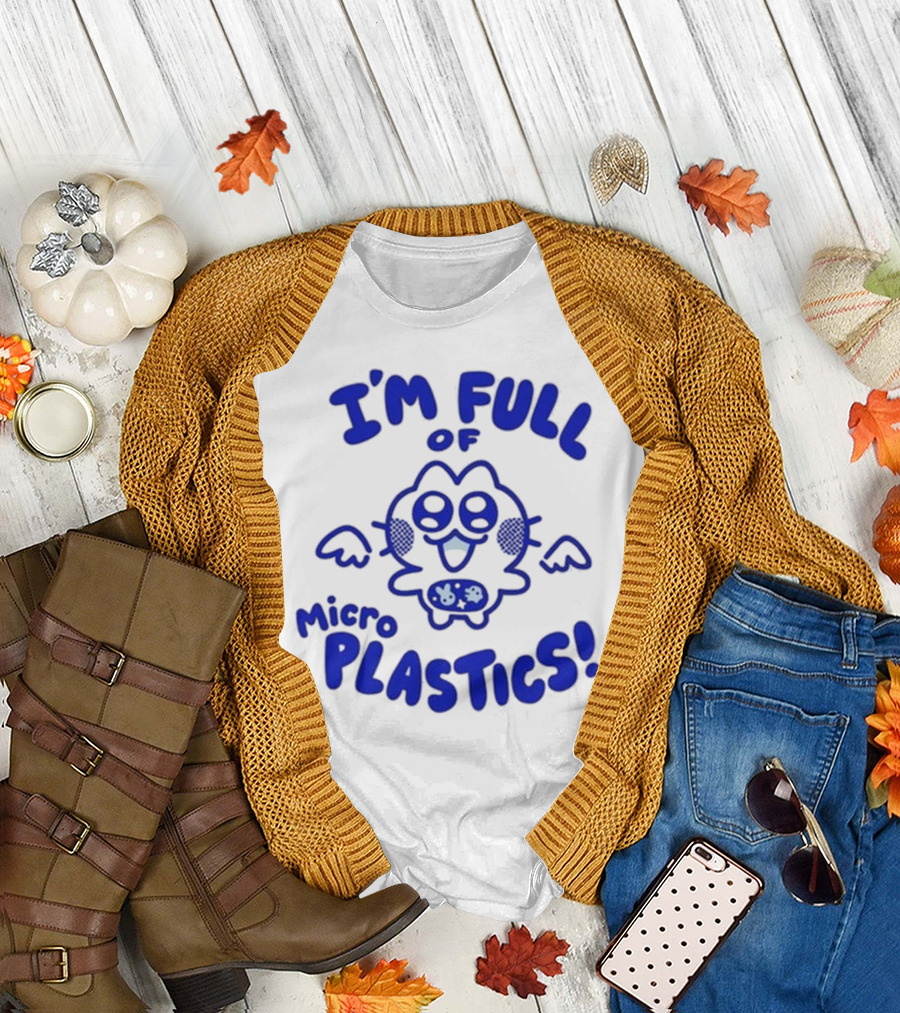 I'm Full of Microplastics Funny Cartoon Character with Blue Outline T-Shirt