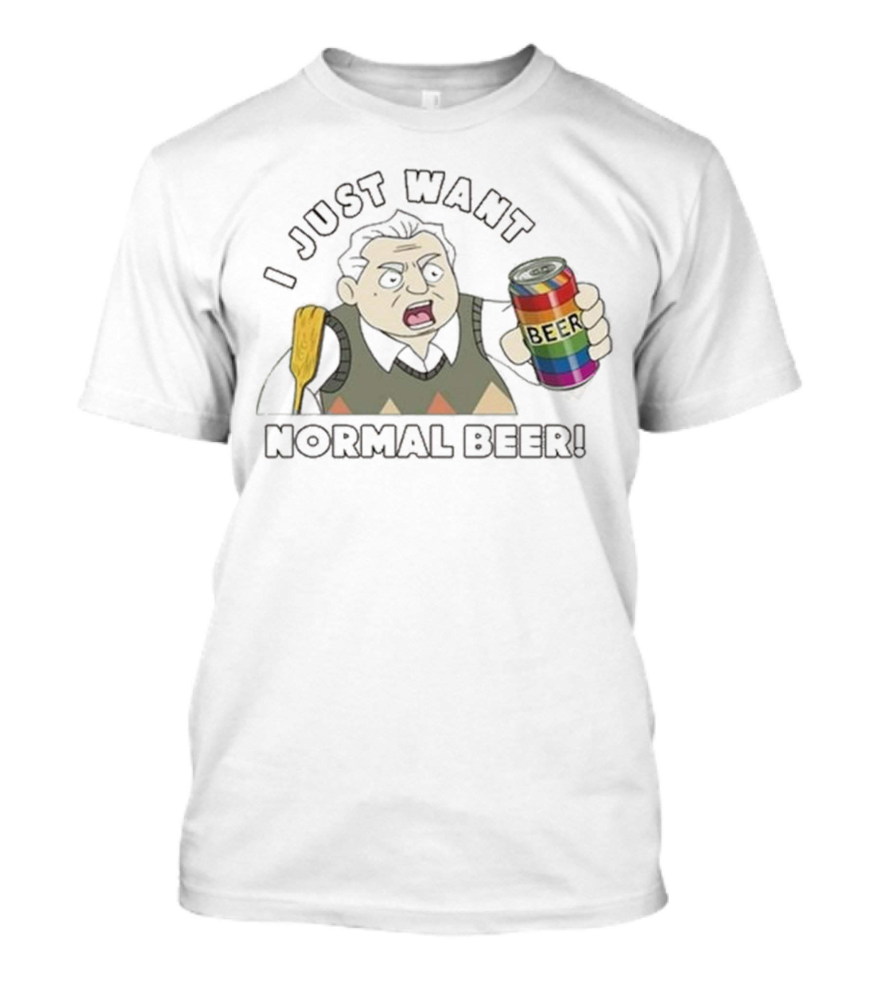 I Just Want Normal Beer Funny Cartoon Holding Rainbow Can T-Shirt
