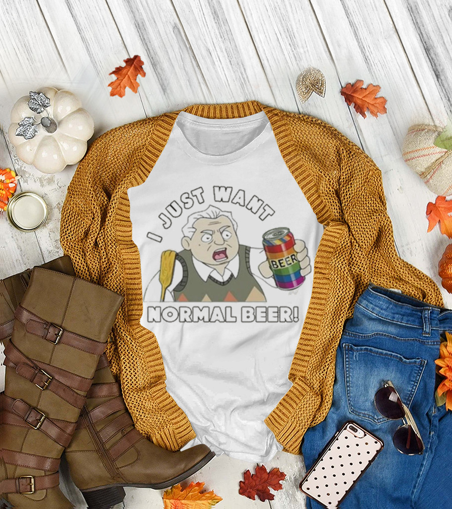 I Just Want Normal Beer Funny Cartoon Holding Rainbow Can T-Shirt