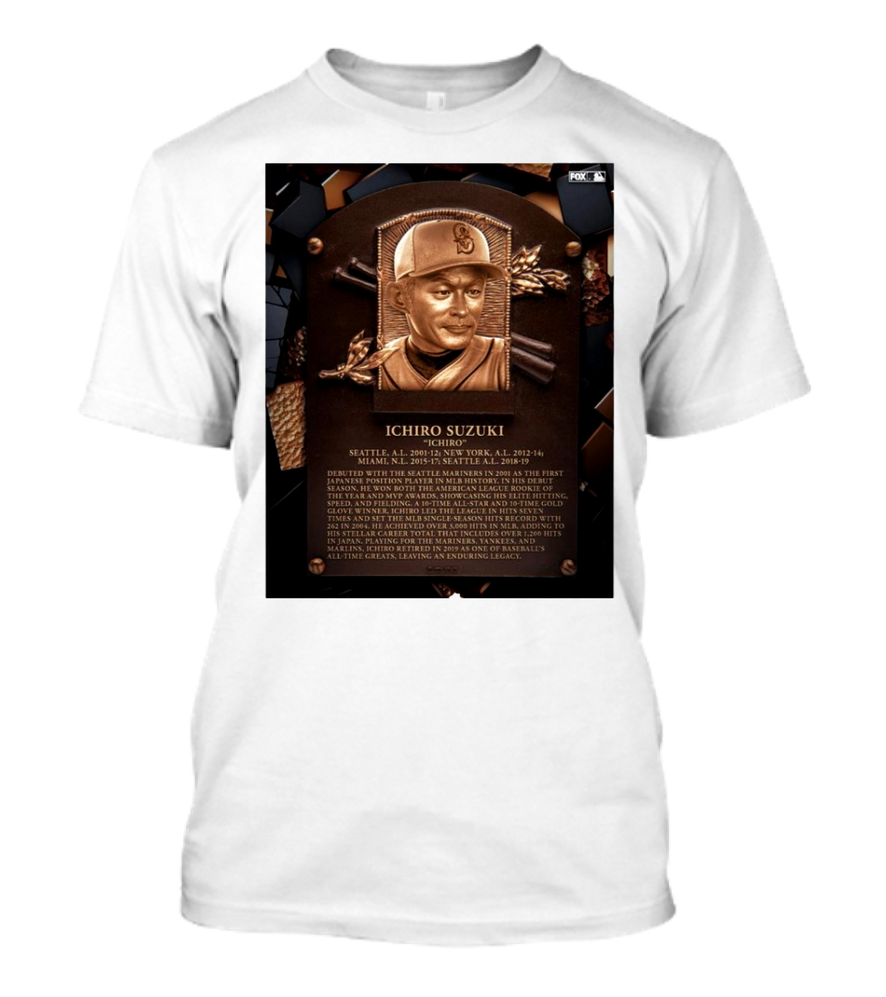Ichiro Suzuki Hall Of Fame Plaque Seattle Mariners Achievements And Legacy T-Shirt