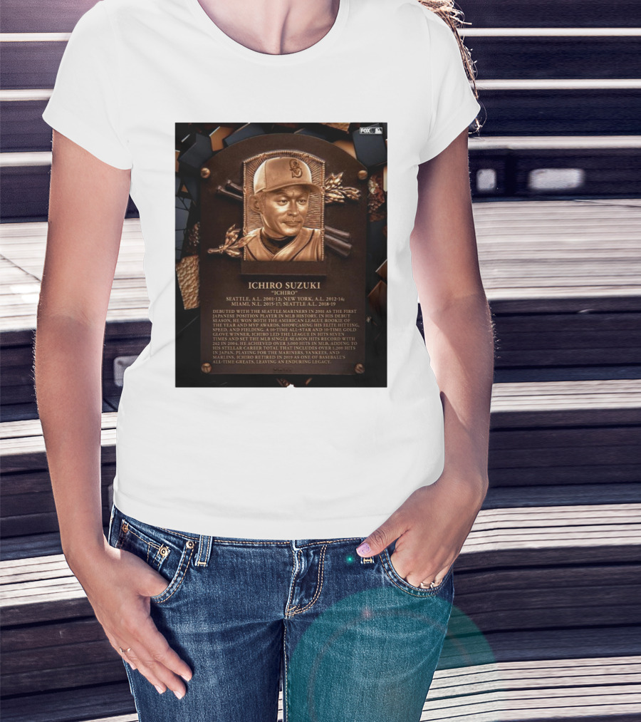 Ichiro Suzuki Hall Of Fame Plaque Seattle Mariners Achievements And Legacy T-Shirt