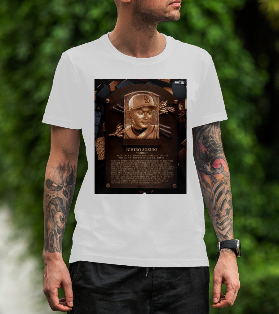 Ichiro Suzuki Hall Of Fame Plaque Seattle Mariners Achievements And Legacy T-Shirt