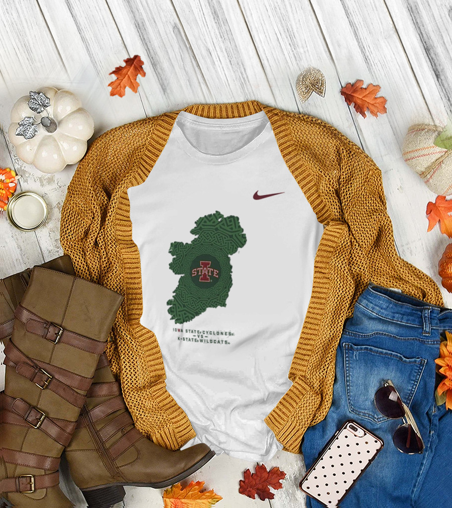 Iowa State vs K-State Nike Aer Lingus Classic Ireland Map Design T-Shirt