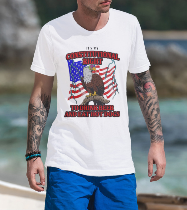 Constitutional Right Bald Eagle American Flag Drink Beer Eat Hot Dogs T-Shirt