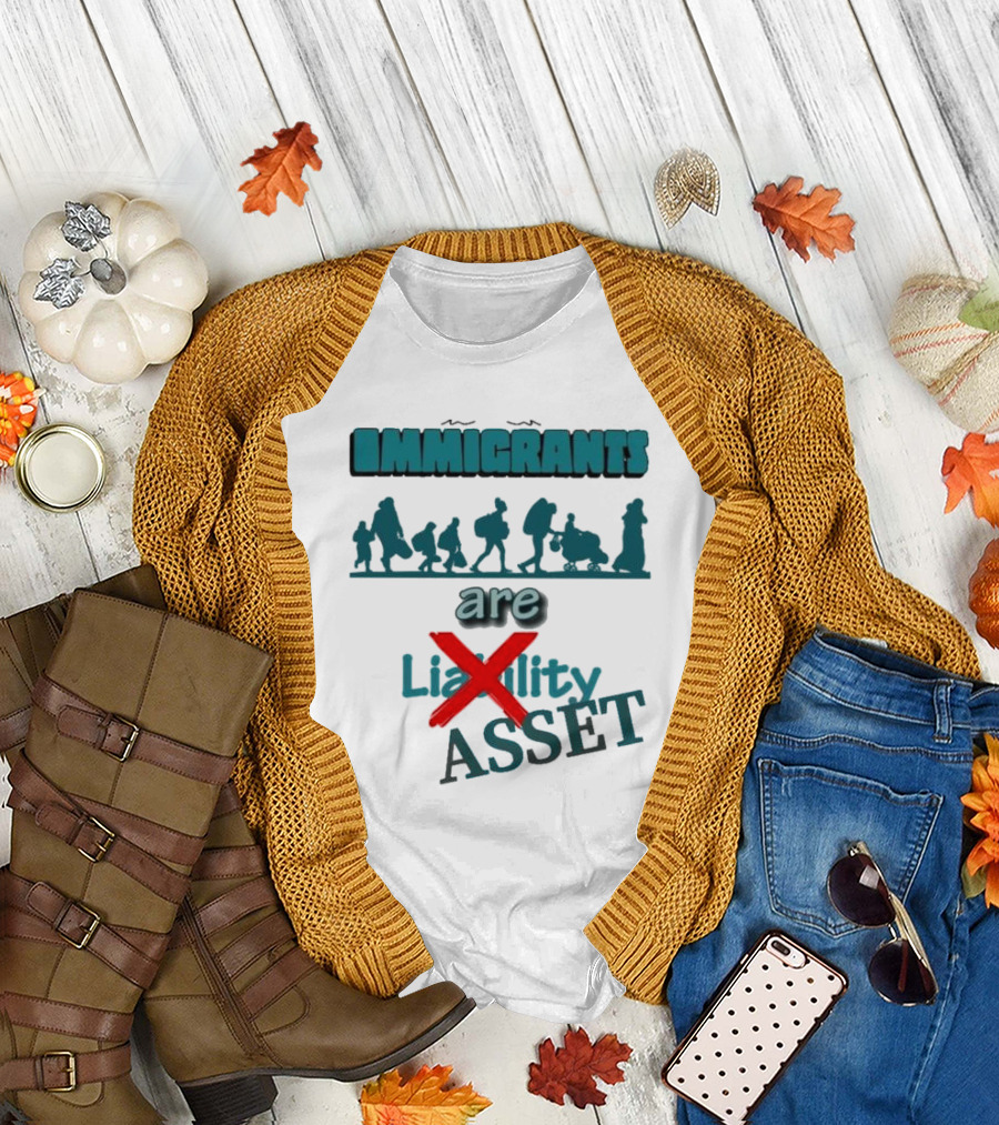 Immigrants Are Not Liability Asset Message with Silhouette Imagery T-Shirt