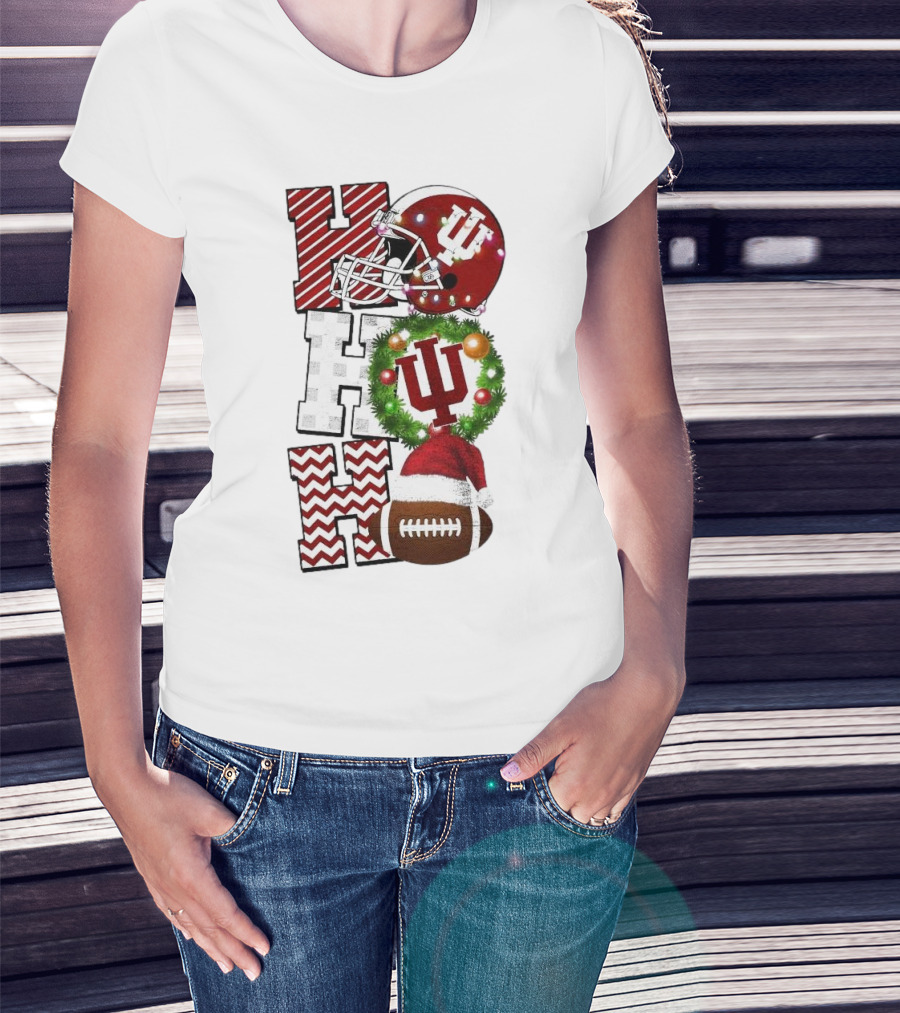 Indiana Hoosiers Football Christmas Game Day Ho Ho Ho Holiday Cheer T-Shirt