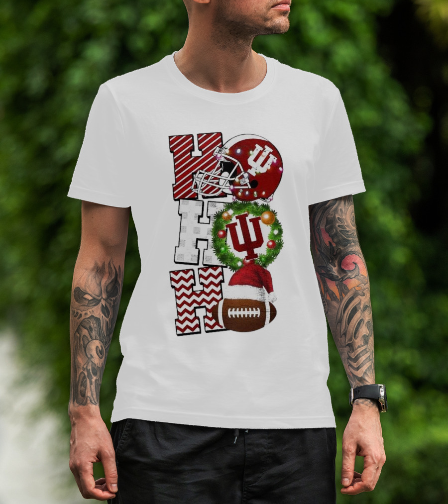 Indiana Hoosiers Football Christmas Game Day Ho Ho Ho Holiday Cheer T-Shirt