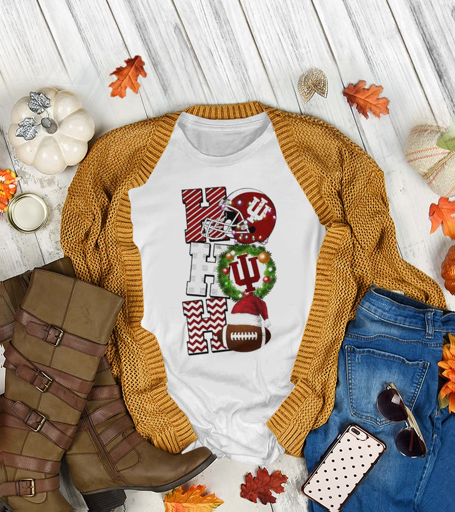Indiana Hoosiers Football Christmas Game Day Ho Ho Ho Holiday Cheer T-Shirt