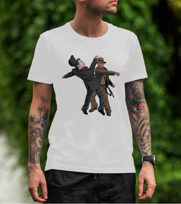 Indiana Jones Punching Elon Musk Salute Scene T-Shirt