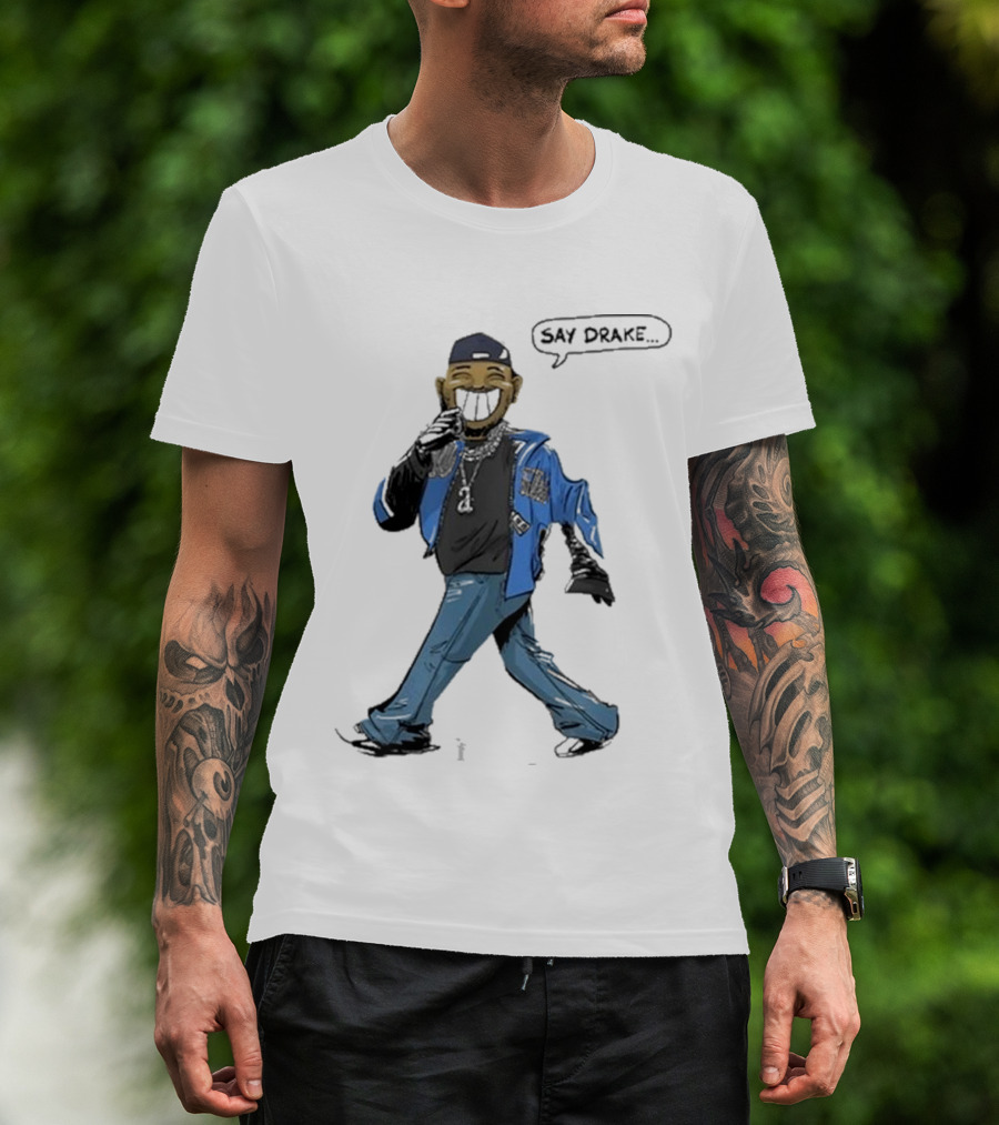 Kendrick Lamar Walking Cartoon With Baseball Cap And Blue Jacket T-Shirt