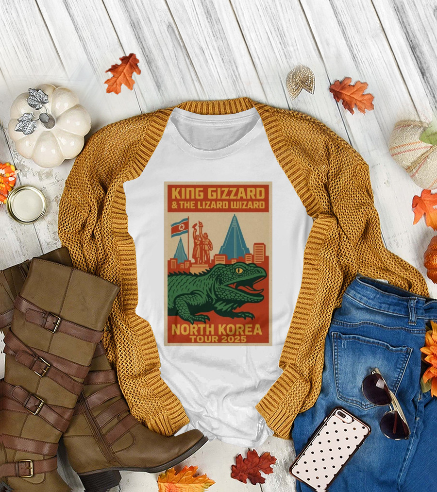 King Gizzard & The Lizard Wizard North Korea Tour 2025 Pyongyang Monument Lizard T-Shirt