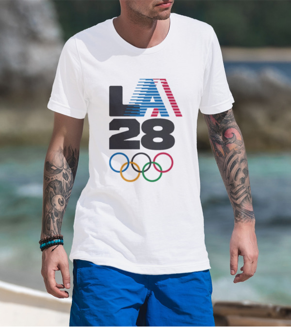 "LA 2028 Summer Olympics Retro Style With Olympic Rings" T-Shirt