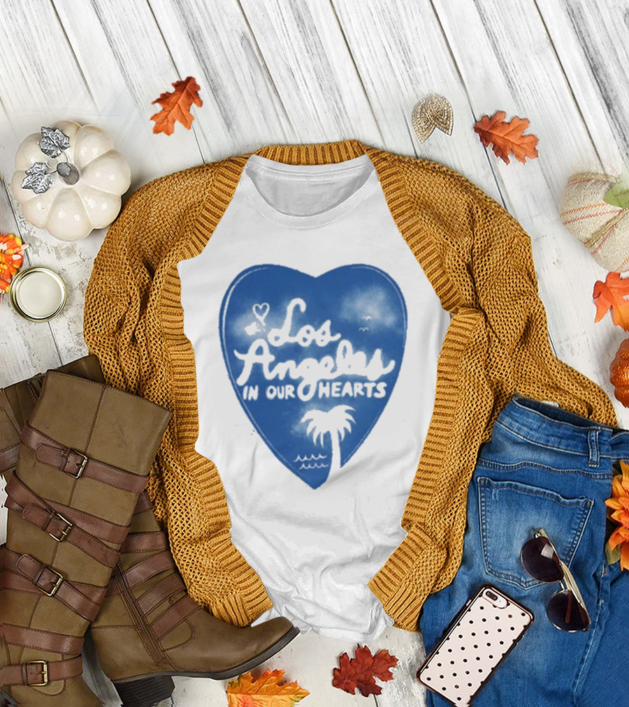 Los Angeles in Our Hearts Blue Heart with Palm Tree T-Shirt