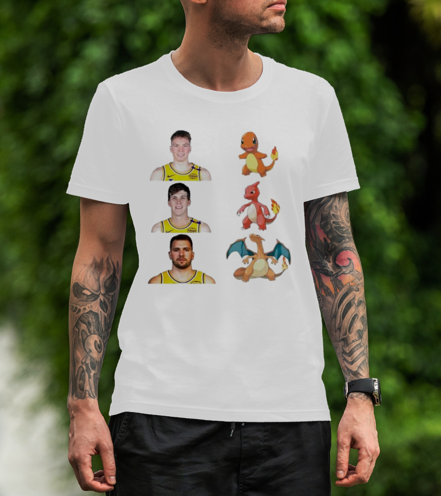 Lakers Evolution Dalton Knecht Charmander Austin Reaves Charmeleon Luka Doncic Charizard T-Shirt