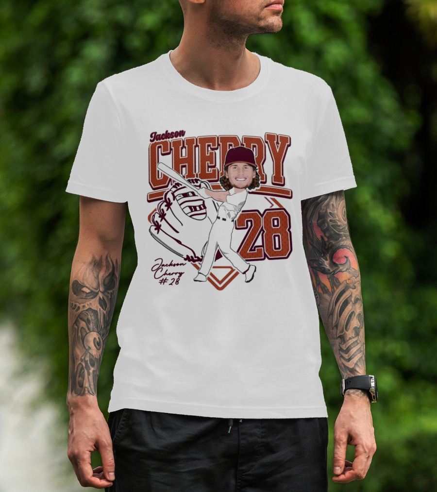 Cherry Baseball Jackson #28 Player Portrait 2025 T-Shirt