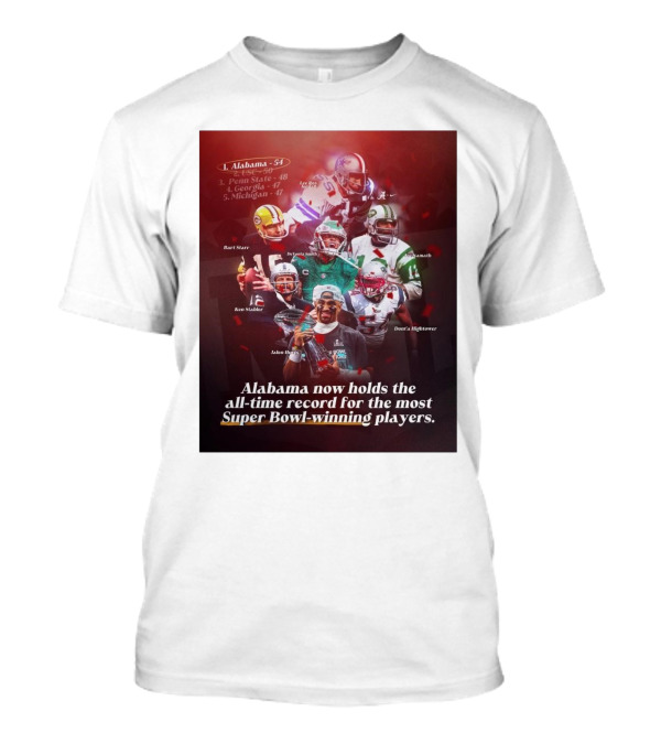 Alabama Now Holds The All-Time Record For Most Super Bowl-Winning Players Jalen Hurts DeVonta Smith Bart Starr Joe Namath T-Shirt